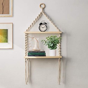 Étagère suspendue en macramé en bois d'acacia artisanal |   Jardinière murale bohème en gros - Product Image 4