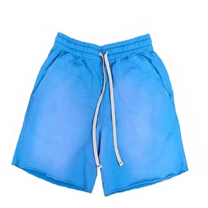 Shorts de survêtement pour homme 2026 en molleton bouclette 100% coton, couleur unie, délavé à la pierre, bords bruts, effet délavé par pulvérisation - Product Image 5