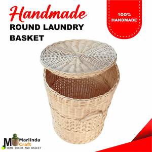 ตะกร้าหวายทรงกลมสำหรับซักผ้า งานฝีมือ - Product Image 1