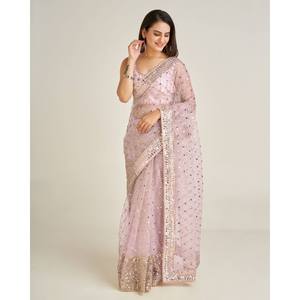 Sari de Diseño para Bodas con Lentejuelas y Bordado Dori para Fiestas - Product Image 3