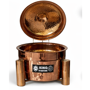 Plat à réchaud rond en acier inoxydable martelé de luxe King International avec couvercle - Product Image 1