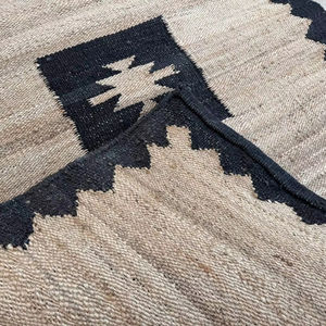 Alfombra de Yute Tejida a Mano, Estilo Tribal Moderno, Color Beige Natural y Negro, Geométrica, Ecológica, para el Hogar, Pasillo, Estilo Boho, Rústico - Product Image 2