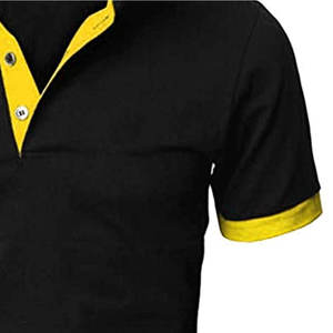 Chemise décontractée pour homme en maille à manches courtes, noire et jaune, avec blocs de couleur, imprimé, boutonnée, coupe droite, anti-plis - Product Image 6