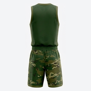 Conjunto de Uniformes de Baloncesto de Camuflaje para Hombre, Sin Mangas, Cuello en V, Transpirable, con Shorts de Malla y Cierre con Cordón - Product Image 3