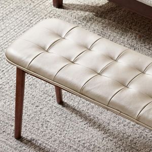 Cuscino in pelle bianco sporco con panca da pranzo in legno di quercia naturale per mobili da soggiorno - Product Image 6