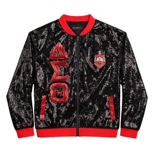 Giacca con Paillettes Nera Delta Sigma Theta per Donne, Vestibilità Comoda, Tessuto Premium, Abbigliamento Casual per Confraternite Greche - Product Image 4