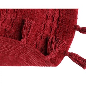Tapis de bain en coton rouge demi-cercle avec pompons, style bohème, antidérapant, dos en caoutchouc, lavable en machine, pour usage domestique - Product Image 3