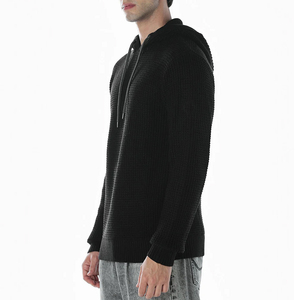 Pull à capuche en tricot noir pour homme, coupe classique, couleur unie, décontracté, automne, écologique, polaire polyester/coton - Product Image 4