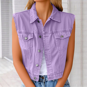 Chaleco Vaquero Morado Retro para Mujer, Talla Grande, Sin Mangas, Corto, Cortavientos, Ecológico, con Botones, Cálido para Invierno, Moda Urbana - Product Image 6