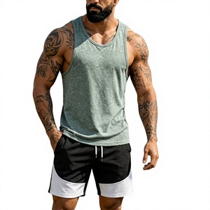 Men's Yellow Sleeveless Printed Tank Top O-Neck Solid Casual Breathable Quick Dry Knitted Polyester/Cotton 120g Athletic Wear - Product Image 1