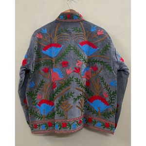 <b>Women's</b> <b>Velvet</b> <b>Jacket</b> Mandarin Collar Floral Embroidery Prairie Chic Autumn Coat Handmade Suzani <b>Velvet</b> <b>Jacket</b> - Product Image 2
