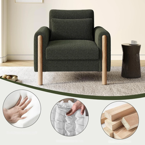 Sillón Moderno con Detalles en Tela y Patas de Madera, Cómodo Sillón Individual para Sala de Estar, Oficina, Dormitorio y Muebles para el Hogar - Product Image 3