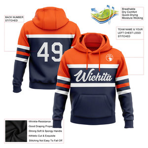 เสื้อฮู้ดดี้ผู้ชายสีน้ำเงินกรมท่า ผ้าฝ้ายเฟรนช์เทอร์รี่ มีกระเป๋าหน้าและพิมพ์โลโก้ทีม สำหรับใส่ลำลองในฤดูใบไม้ร่วง - Product Image 5