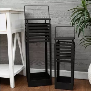 Luxury New Design Black Rectangular Metal <b>Lanterns</b> Black Outdoor Indoor Home Decoration Durable Design Set of Two - Product Image 1