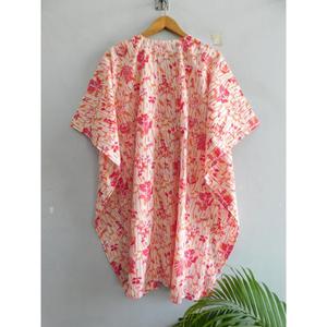 ชุดเดรสคาฟทันผ้าฝ้าย 100% สไตล์โบฮีเมียน งานแฮนด์เมด พิมพ์ลายบล็อก คอวี แขนทรงปีกค้างคาว เป็นมิตรต่อสิ่งแวดล้อม ระบายอากาศได้ดี เหมาะสำหรับใส่คลุมชุดว่ายน้ำ ทรงหลวม สวมใส่สบาย - Product Image 6