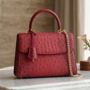 Bolso de Mano de Cuero de Avestruz Rojo, Personalizado, Clásico, para Mujer, de Cuero Genuino, de Lujo, con Asa Superior, Bolsillo para Teléfono Celular, Portátil - Product Image 5