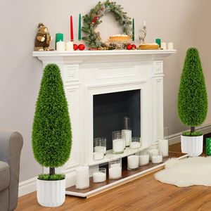 ชุดต้นไม้ประดิษฐ์รูปทรงหยดน้ำ 2 ต้น ขนาด 3 ฟุต ทำจากไม้ซีดาร์ พร้อมกระถางพลาสติก สำหรับตกแต่งสวนหรือบ้านของคุณ - Product Image 2