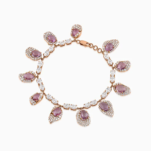 Luxury Rose Gold Plated Charm <b>Bracelet</b> With <b>Amethyst</b> And Diamond Accents Water Drop Shape For Women Party Jewelry - Product Image 1