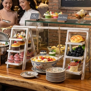 High Quality Natural Acacia Wooden Cupcake Display Stand Dessert Stands with Serving <b>Tray</b> for Party Restaurant from Vietnam - Product Image 4