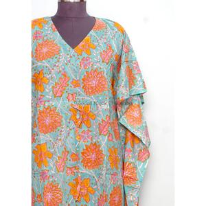 Bata de dormir con estampado floral hecha a mano para mujer, caftán de algodón cruzado, elegante túnica maxi, vestido caftán de playa - Product Image 3