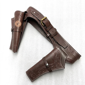 Ceinture de cowboy western en cuir avec étui à holster et passants pour cartouches, sangle réglable, ensemble de transport d'équipement utilitaire pour l'équitation - Product Image 3