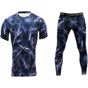 Ensemble de survêtements de compression respirants pour hommes, grande taille, coupe régulière, taille haute élastique, devant uni, en Spandex/Nylon, décontracté, pour l'extérieur - Product Image 2