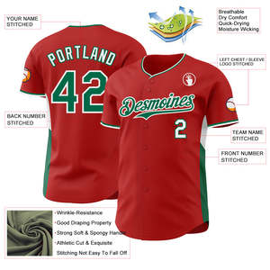 Camiseta de Béisbol Personalizada Roja y Verde con Nombre del Equipo y Número, Impresión Sublimada, Manga Corta, Cierre de Botones, Prenda Unisex para Adultos - Product Image 3