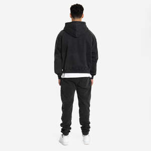 OEM Custom Double Slider Heavyweight 500GSM Thermal Acid Wash Vintage Oversized Drop Shoulder Zip <b>up</b> Hoodies Men Custom Logo - Product Image 3