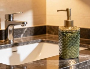 Ensemble d'accessoires de salle de bain en résine écologique de luxe avec pompe de couleur personnalisable, collection de 4 pièces peinte à la main - Product Image 2