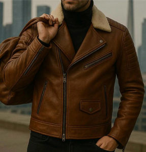 Veste d'hiver en cuir pour homme, chaude, respirante, avec col montant et logo frontal, idéale pour l'extérieur - Product Image 2