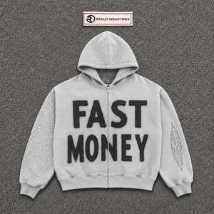Fast Money for Embroidered Zip Hoodie Men Oversized Streetwear Cotton French Terry Breathable Hoodie Winter Style YOUTH F - Product Image 5