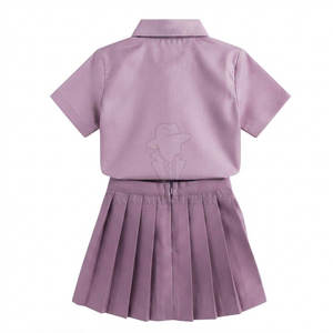 Camisa escolar Oxford morada para niñas con corbata y falda plisada, conjunto de uniforme escolar de algodón para primaria - Product Image 4