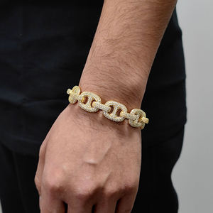 AMBER JEWELS Fine Iced Shiny Zircon Cuban Link <b>Bracelet</b> 14K <b>Solid</b> Gold Lab Grown IGI Certified Hip Hop Luxury Unisex Statement - Product Image 1