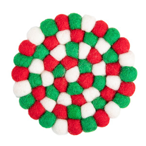 Handmade Wool Felt Ball Coasters Red Green White 10cm Durable Eco-Friendly Christmas <b>Cup</b> <b>Mat</b> Drink Trivets Wholesale Table Pad - Product Image 4