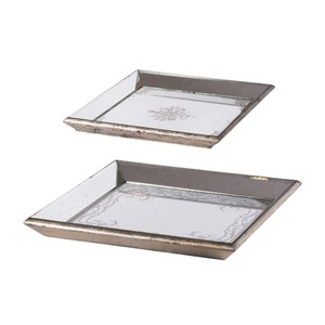 <b>Square</b> <b>Mirrored</b> Storage Trays Set Of 2 Classic Engraved Design Metal Finish Table Use Neatening Organization - Product Image 3