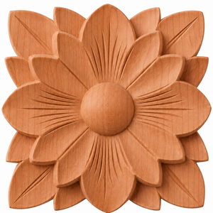 Applique décorative en bois de cerisier massif sculpté en forme de rosette florale pour armoires de cuisine - Product Image 1