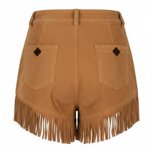 High Waist Suede <b>Shorts</b> With <b>Fringe</b> And Lace-Up Front Bohemian Style Women's <b>Shorts</b> - Product Image 4