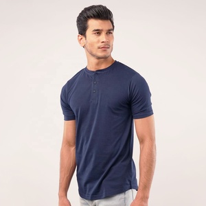 <b>Men</b> Summer Washed Sporty Front Logo Short Sleeve Curved Hem <b>Henley</b> T-<b>Shirt</b> 100% Polyester with Four-Button Placket - Product Image 3