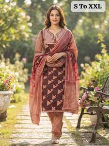 <b>Womens</b> Premium Cotton Digital Print 3-Piece Wrinkle Free Quick Dry All Seasons <b>Kurti</b> Pant Dupatta Set | Traditional Indian - Product Image 5