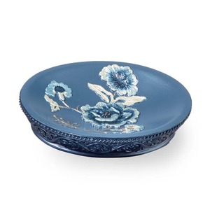 Classic <b>Blue</b> Floral <b>Soap</b> Dish with Embossed Pattern Durable Plastic Bath Accessory - Product Image 5