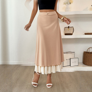 Women's High-Waist Summer Satin <b>Skirt</b> Cross-Border Casual Style Yarn Dyed Wholesale <b>Skirt</b> - Product Image 4