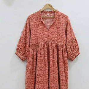 Handmade Cotton Hand Block Print Midi Dress Women Floral Boho Summer Dress Casual Comfortable Loose Fit Indian Style Dress - Product Image 1