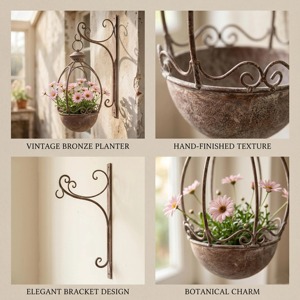 Jardinière suspendue décorative galvanisée pour fleurs, herbes, succulentes et présentation intérieure/extérieure, fabriquée à la main en Inde - Product Image 3