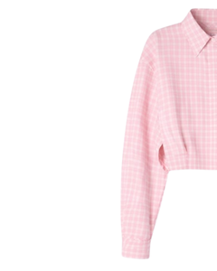 เสื้อเชิ้ตผู้หญิงสีชมพูอ่อนลายตารางแบบครอป แขนยาว ติดกระดุม สไตล์ลำลอง แฟชั่นฤดูใบไม้ผลิและฤดูร้อน รับผลิตตามแบบ OEM - Product Image 3