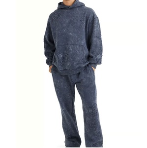 Cumbre Sports Custom Thick Retro Acid Wash Oversized Hoodie & Flared Sweatpants Full Tracksuit Joggers <b>Set</b> Streetwear Breathable - Product Image 3