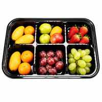 Boîte à fruits en PET de haute qualité, de qualité alimentaire, jetable, pour fruits coupés frais, 6 compartiments avec couvercle