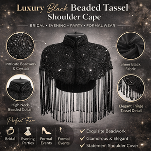 Capa de Hombro Nupcial de Nailon Negro con Cuentas y Flecos de Cristal, Estilo Ellora, para Boda, Fiesta o Noche, para Mujer - Product Image 6