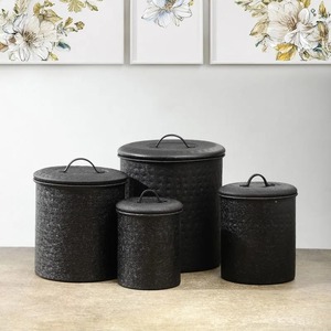 Contenants de stockage alimentaire en métal cylindriques avec couvercles, hermétiques, préservant la fraîcheur, empilables, design industriel, fabriqués à la main - Product Image 1
