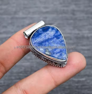 Hermoso colgante/Collar de sodalita redondo grande, joyería de sodalita, colgante de plata de ley 925, collar de piedras preciosas naturales para regalos - Product Image 3