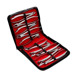 Kit d'instruments chirurgicaux dentaires manuels 10 pièces, forceps d'extraction en acier avec poignée moletée argentée, Classe I - Product Image 4